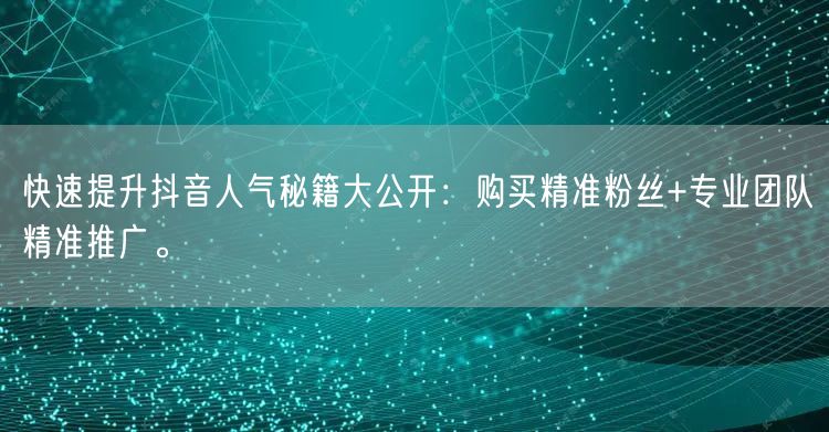 快速提升抖音人气秘籍大公开：购买精准粉丝+专业团队精准推广。