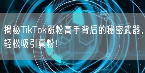 揭秘TikTok涨粉高手背后的秘密武器，轻松吸引真粉！